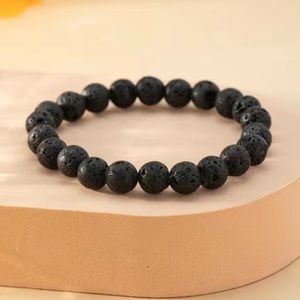 Lava Volcanic Rock 8mm Beaded Stretch Bracelet, Unisex, Aromatherapy